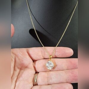 Cookie Lee Dainty Brilliant Cut CZ Solitaire Gold-tone Necklace